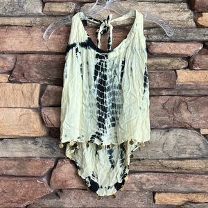 Earthbound Trading Co Yellow and Blue Tie Dye Halter Top Size Small